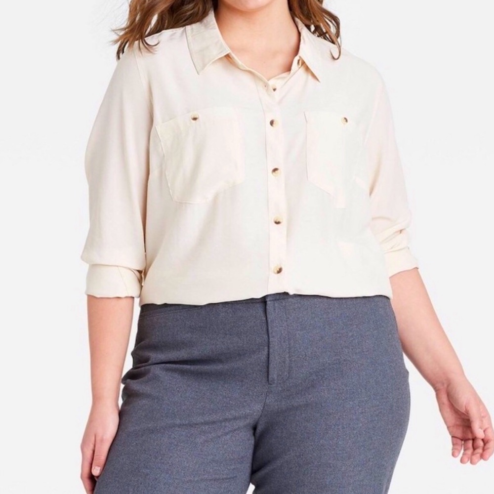 AVA & VIV (NWOT) Button Down Blouse, Cream